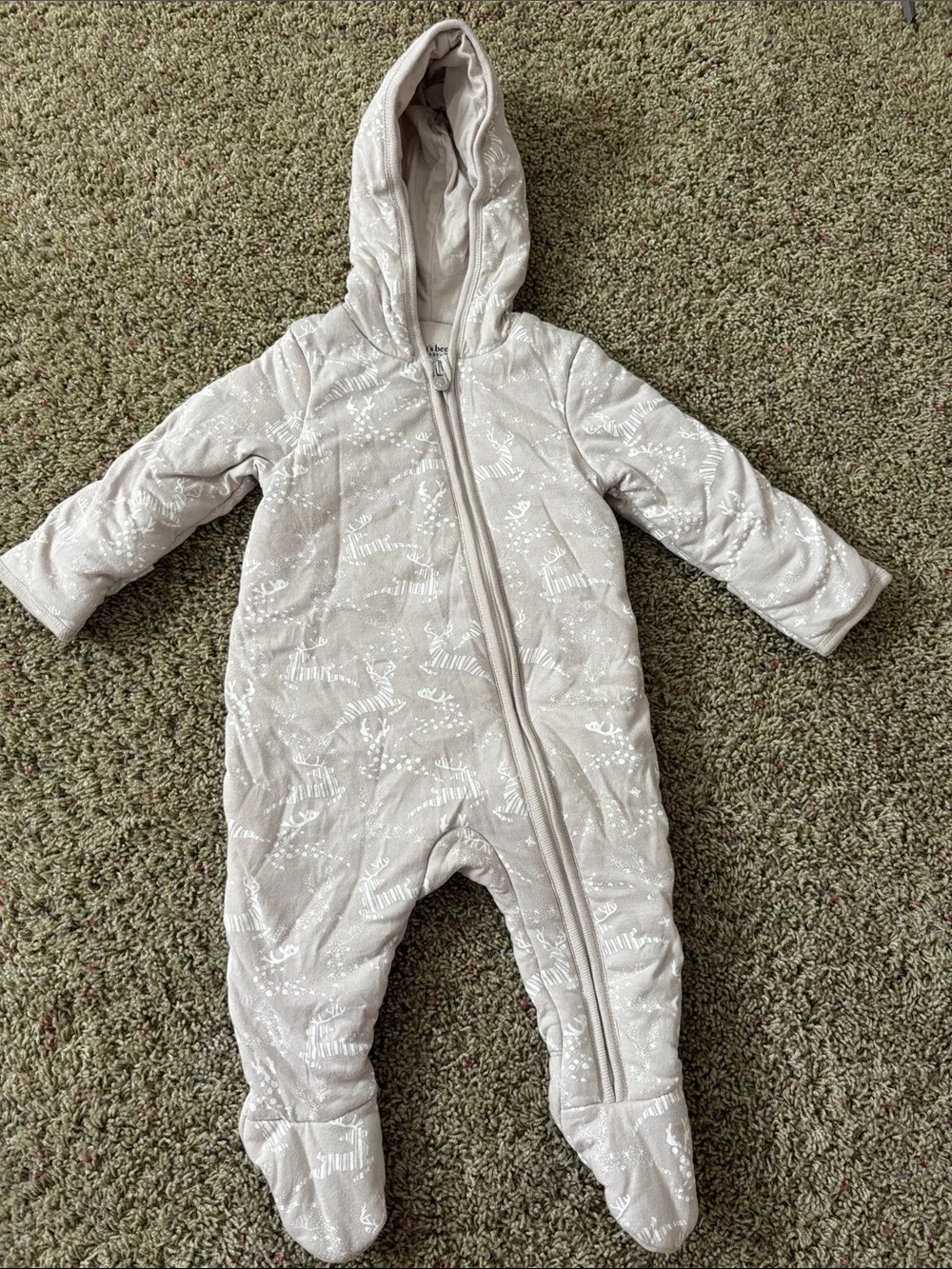 Burt's Bees Baby Organic Quilted Hooded Bunting Pram Tan White Deer 3-6M